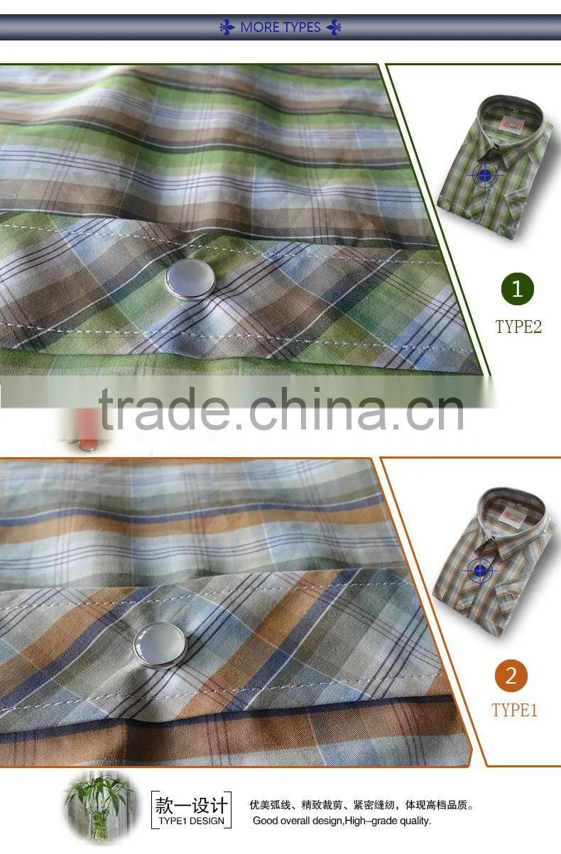new design short sleeve check men shirts