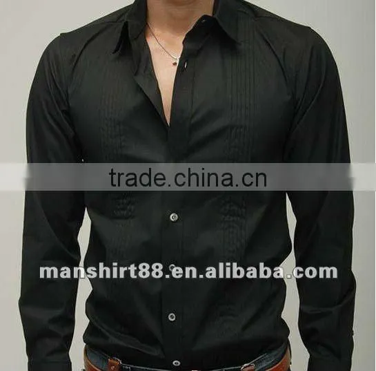 latest CVC slim fit long sleeve black tuxedo casual shirt for man
