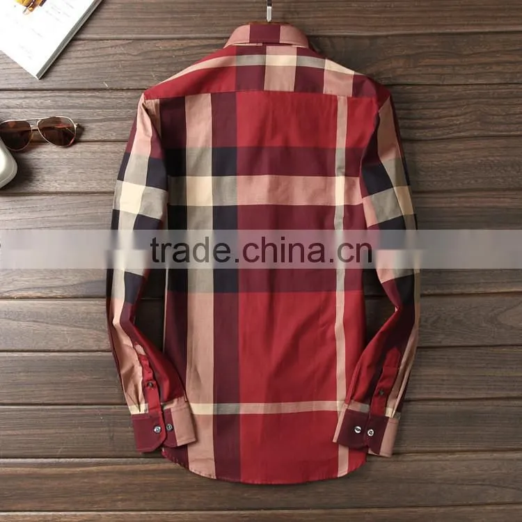 Fancy red and black big check men casual shirt embroidery design