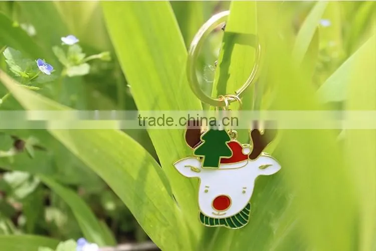 Charm Christmas Gift Box Deer Keychain Keyring Enamel Key Chain Pendant