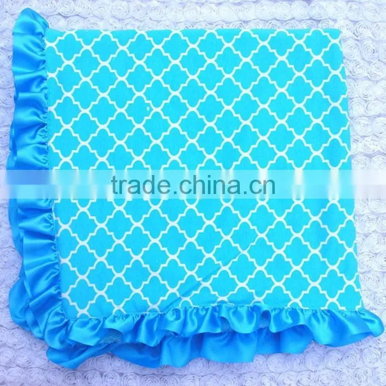 Blue satin ruffle child blankets baby gear damask soft cotton fleece baby blanket