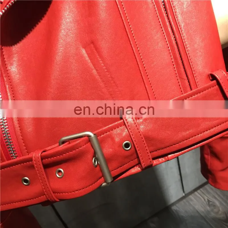 New Fashion Zipper Short Slim Leather Jacket Suppliers Genuine Womens Leather Jacket