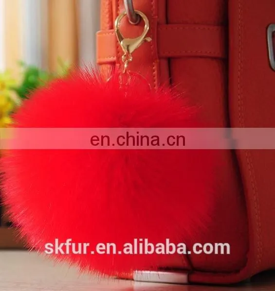 Handmade colorful faux fur pom pom keychain