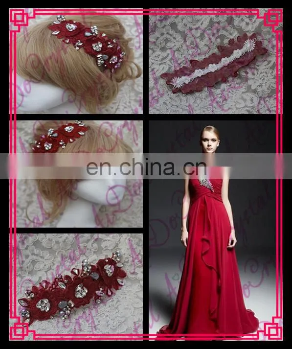 Aidocrystal Red wedding hair piece bridal headpiece handmade rhinestone lace indian flower accessories