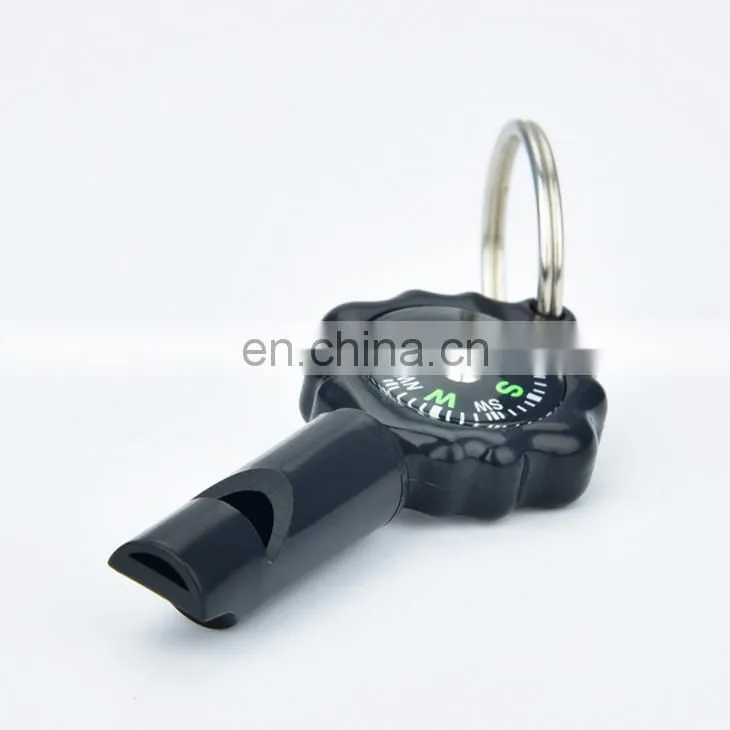 Promotional Cheap Useful Two In One Wilderness Survival Tool Multi Function Plastic Whistle Compass Keychain