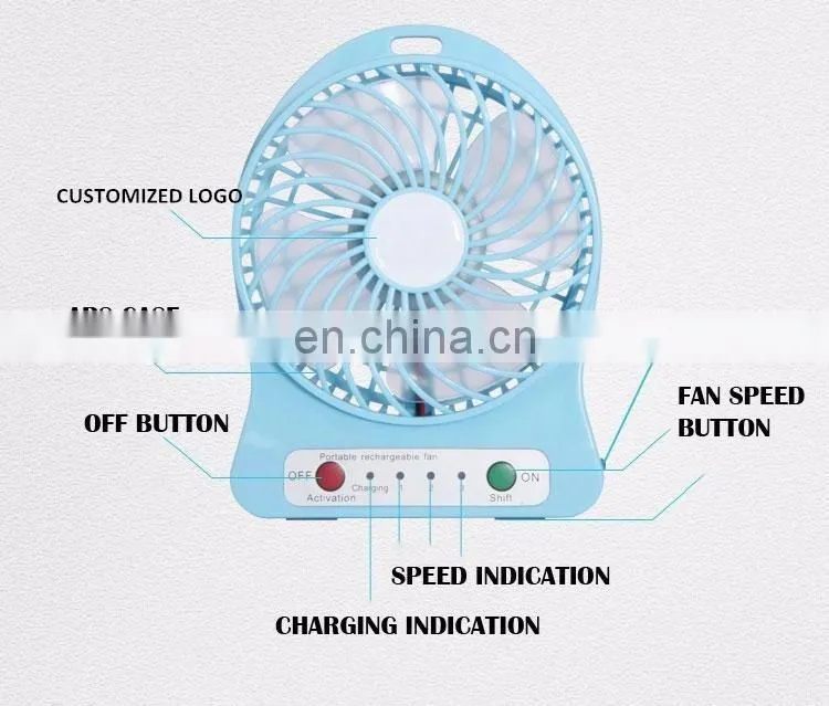 Multi-Functional Portable 18650 Rechargeable USB Mini Desk Fan With Customized Logo