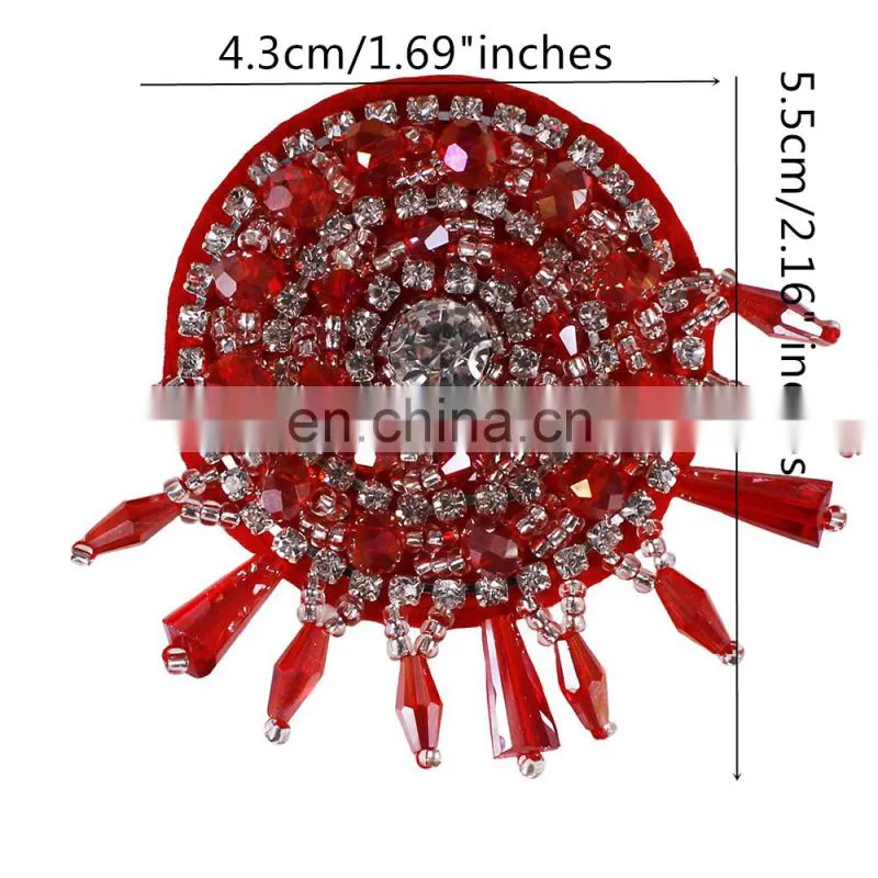 Fashion Red Black Round Design Beaded Crystal Tassel Fringe Patches for Bag Clothes
