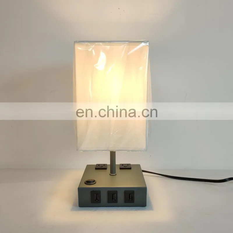 Bedroom bedside hotel room modern minimalist metal fabric USB three socket lamp