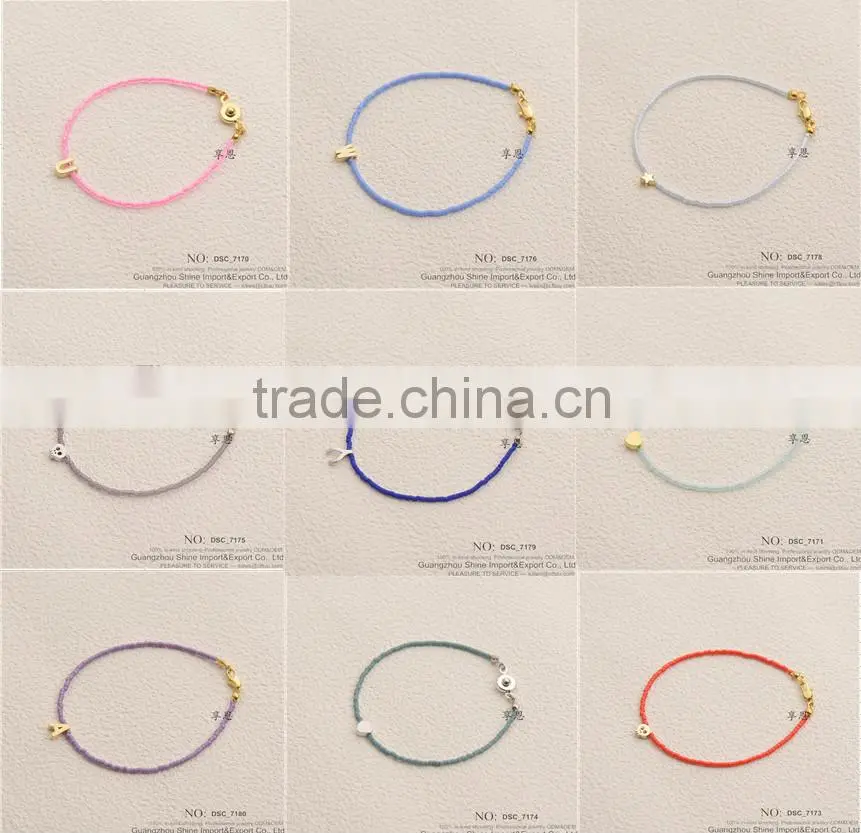 2015 fashion jewelry seed bead bracelet with alloy letter charm bracelet