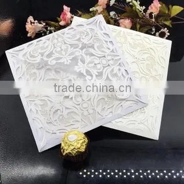 Latest Western Style Hollow Luxury White Laser Cut Wedding Invitations