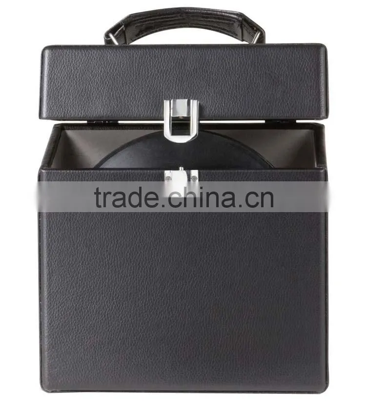 OEM black leather LP record case, leather LP record carry case, custom high quality black leather LP flight carrying case