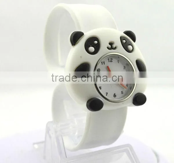 Cute panda slap watch with glass face quartz movt silicone strap for child