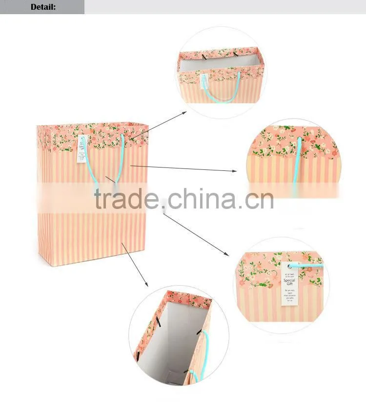 pink stripes custom gift paper bag door gift paper bag set