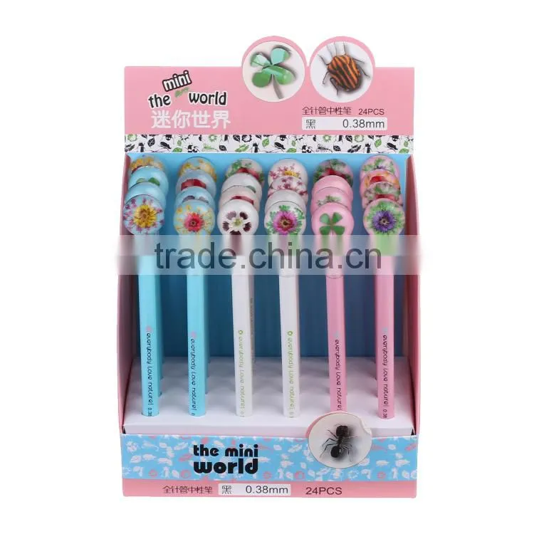 Pictures of Stationery Items of Gel Ink Pen with Folwer Resin Button