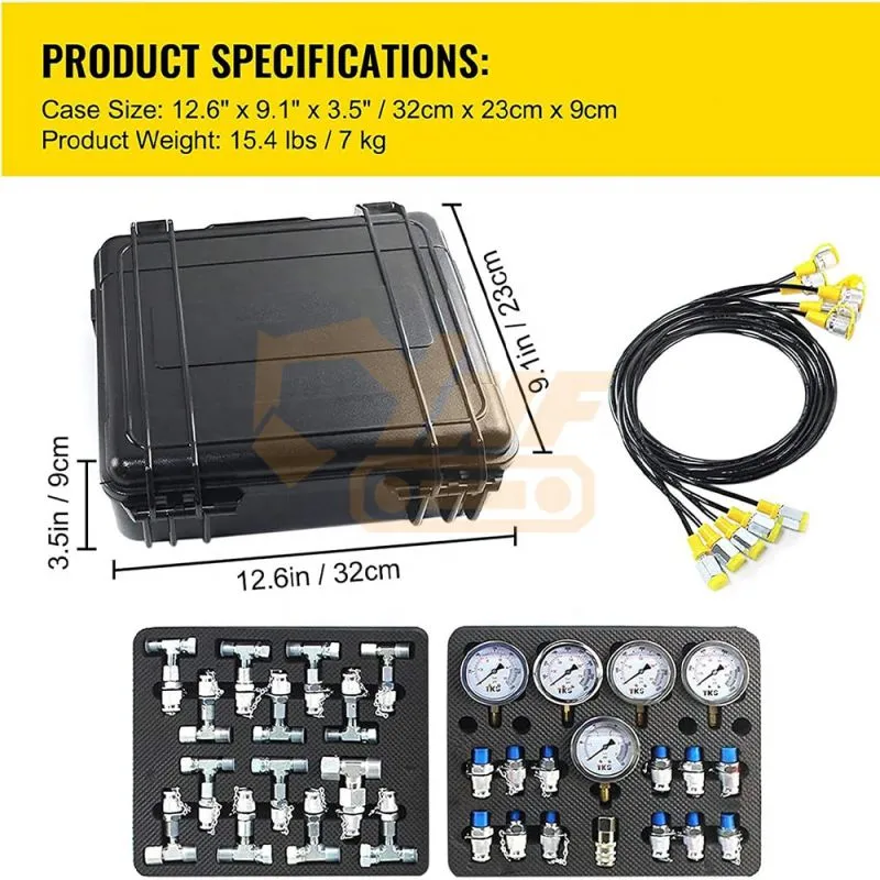 Hydraulic Test Table Combination Kit 5 Gauges 13 Test Couplings 14 Connectors 5 Hoses for Construction Machinery Accessories