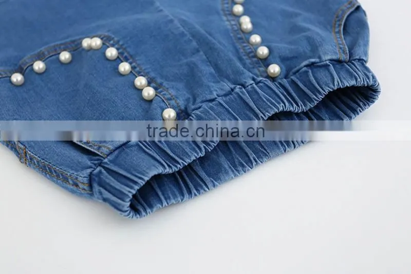 Girl Clothing Korean Cute Baby Girl Beaded Clothes Shorts 2016 New Summer Girl Pearl Pocket Jeans Lovely Girl Short Pants