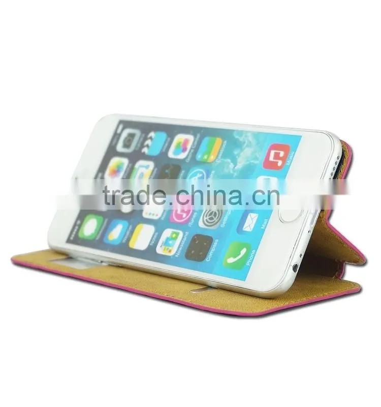 Guangzhou wholesale price Fashionable Foldable Stand card holder Mobile Phone Leather Case For iPhone 6plus