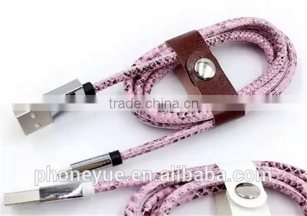 high quality colorful metal leather usb cable with retail package