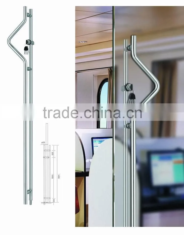 stainless steel glass commercial door pull handle with lock