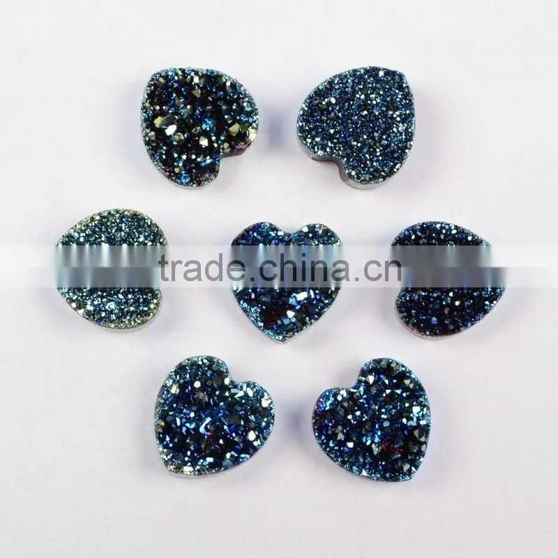 Titanium coating agate druzy drusy heart cabochon semi-precious gemstone from China