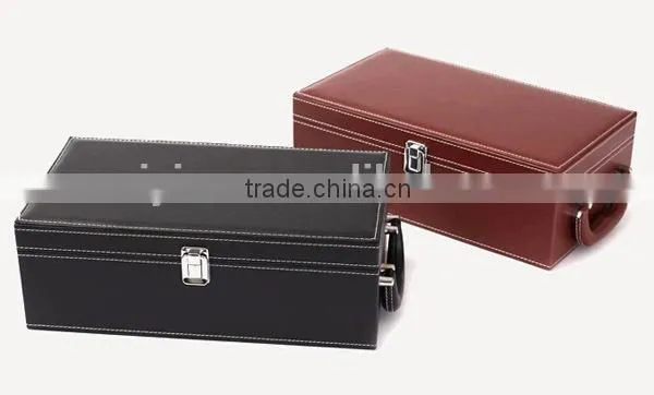 Factory Hot Sell Handmade two bottles wine leather box