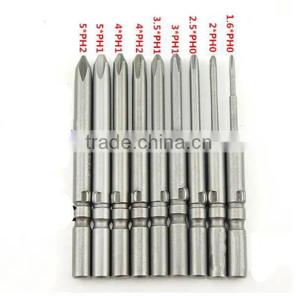 9PCS 801 Round Shank Magnetic Phillips Cross Screwdriver Bits Electric Screwdriver Set 60mm Length AR-10