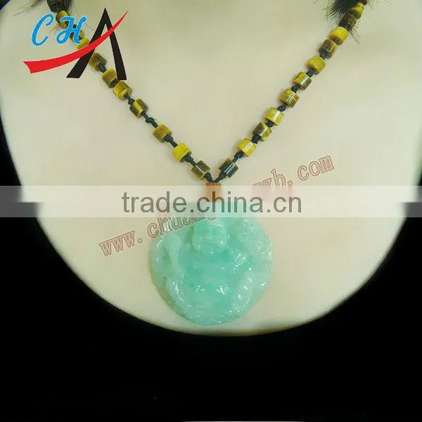 Gemstone carved buddha sculpture necklace