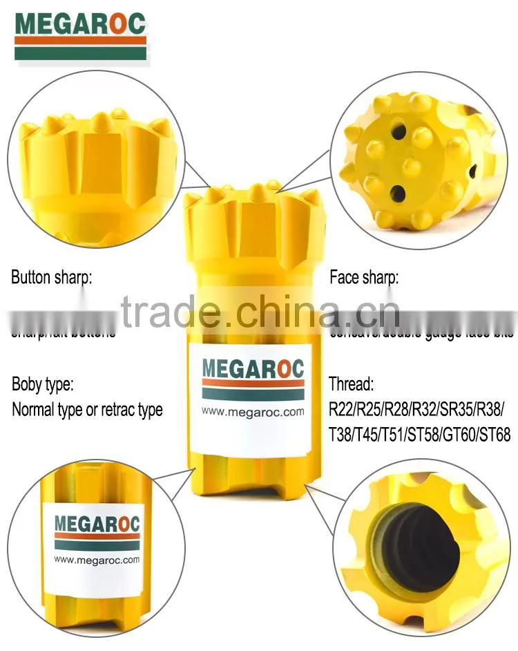 T38 retrac threaded button rock drill bit for mining