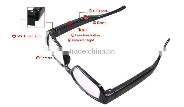 JVE-3107D-1 HD 5M Pixels 720P HD Camcorder Hidden glasses Camera Eyewear camera 2/4/8GB