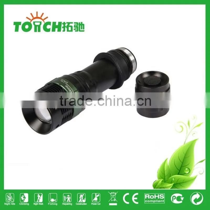 self defense strong light flashlight for outdoor emergency flashlight use 1*18650 battery zoomable flash light for camping