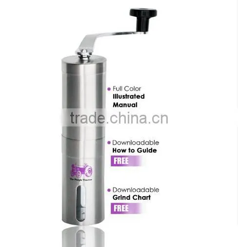 customized stainless steel manual ceramic burr mill coffee grinder with logo