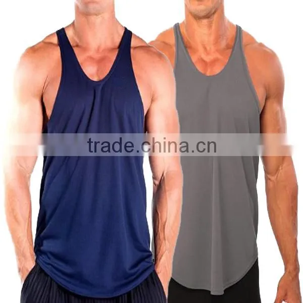 Blank Drop Armhole Men's Poly Stringer Solid Color Tank Top Wholesale (YCT-C0302)