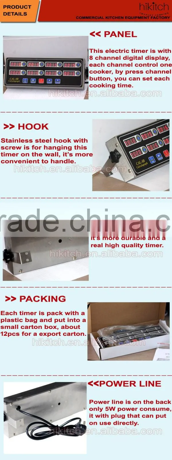 Stainless steel restaurant kitchen timers 8 channel button type digital timer