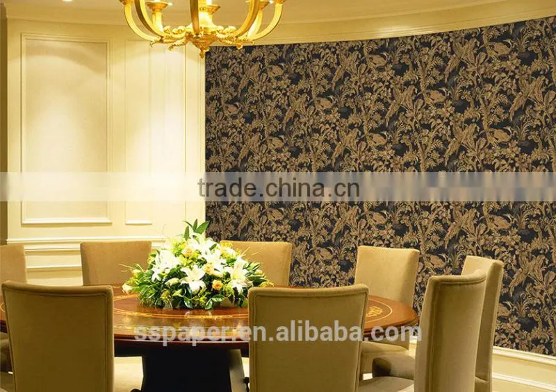 Elegant and rich antiquity PVC 3d office grass cloth wallpaper