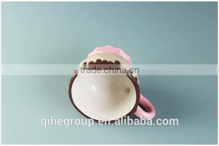 pink ceramic coffee mug with 3D cookie shaped