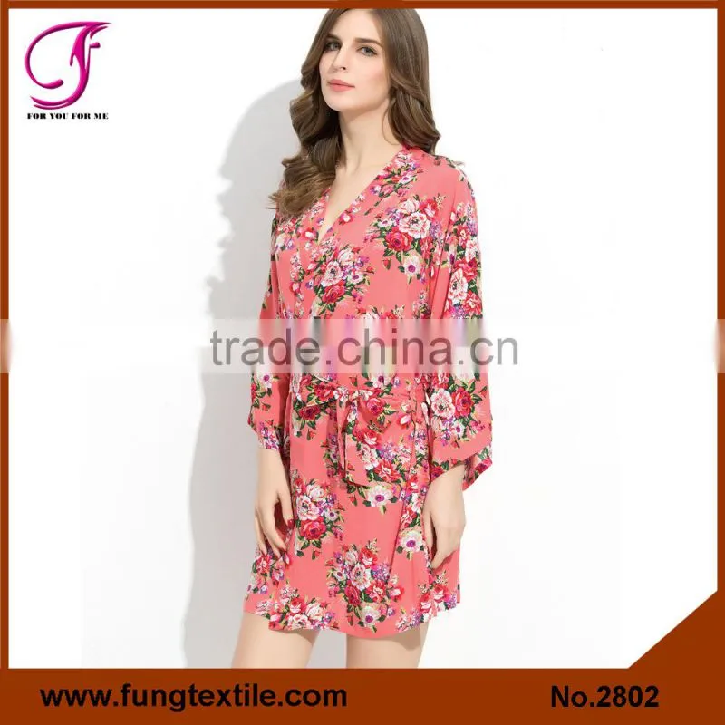 FUNG 2803 Women Beautiful Flower Cotton Print Robe