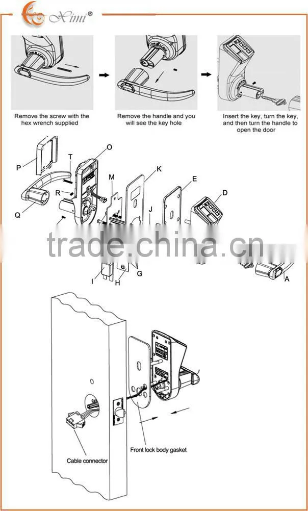 ZK fingerprint door lock with digital keypad and lcd screen USB communication to store the records