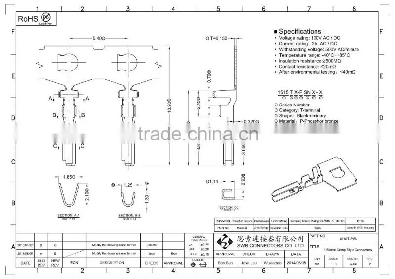 1.5MM Pitch Wire to board electrical connectors SMT