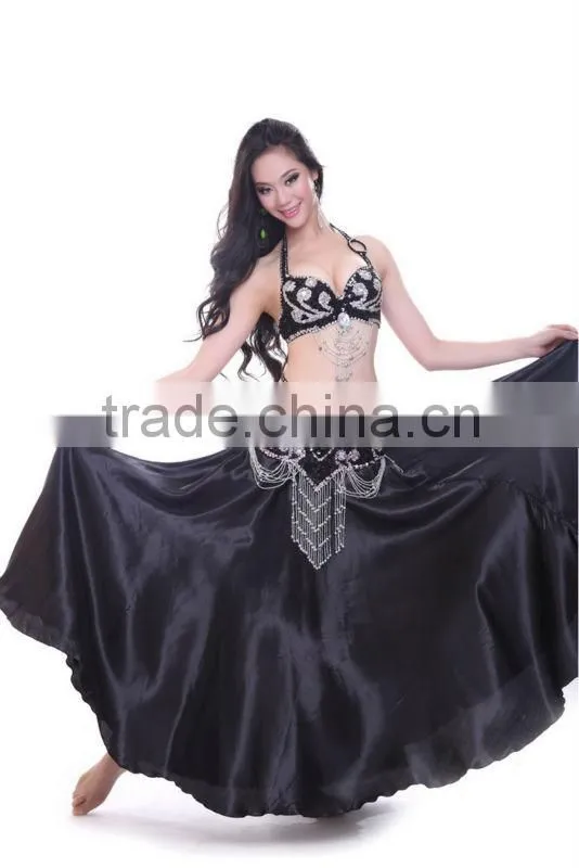 Wuchieal Professional Belly Dance Performance Skirt, Black Satin Skirt Long