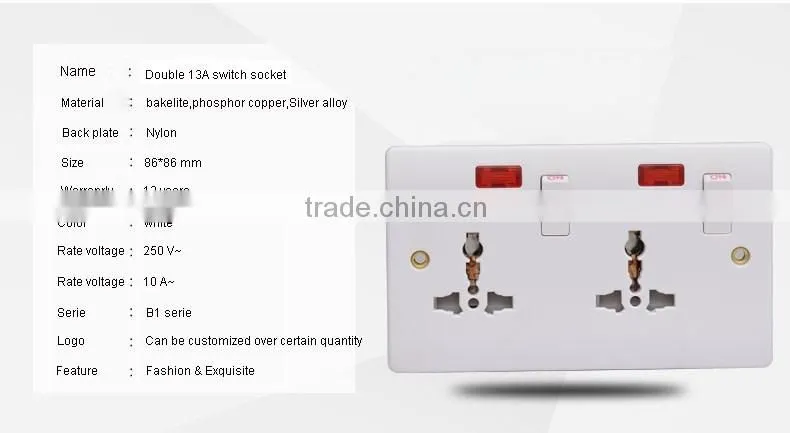 Factory price Double 10A 3 Pin Wall socket
