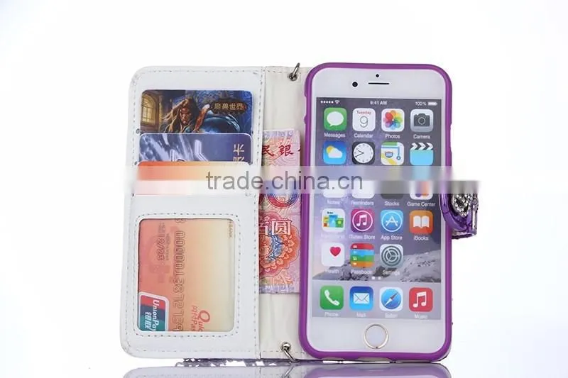 Luxury charm leather handbag wallet purse cover case for iphone6s