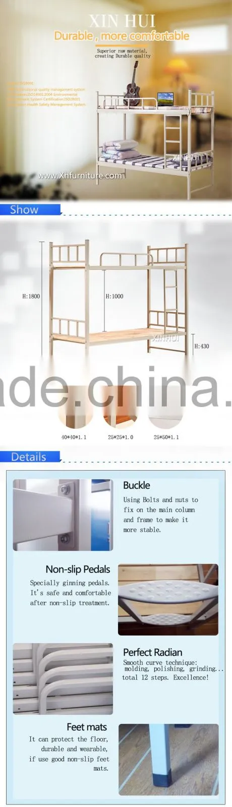 High Quality cheap adult metal frame bunk beds