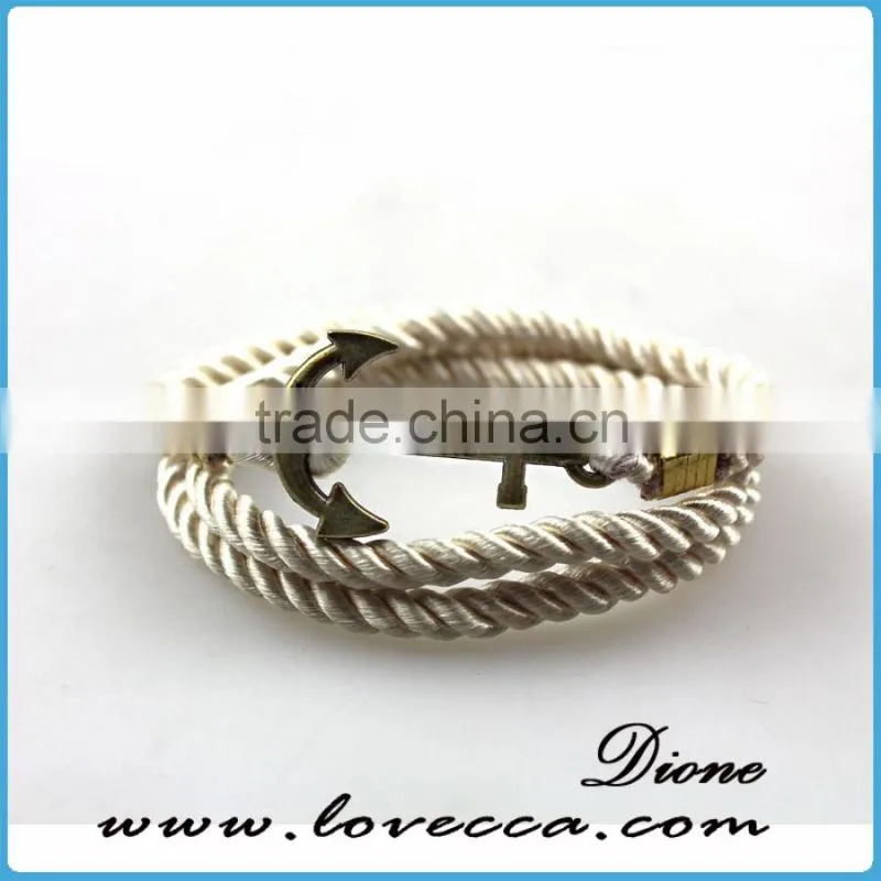 Logo Custom Wholesale Nautical Navy Leather Rope Stainless Steel Black Anchor bracelet For Men