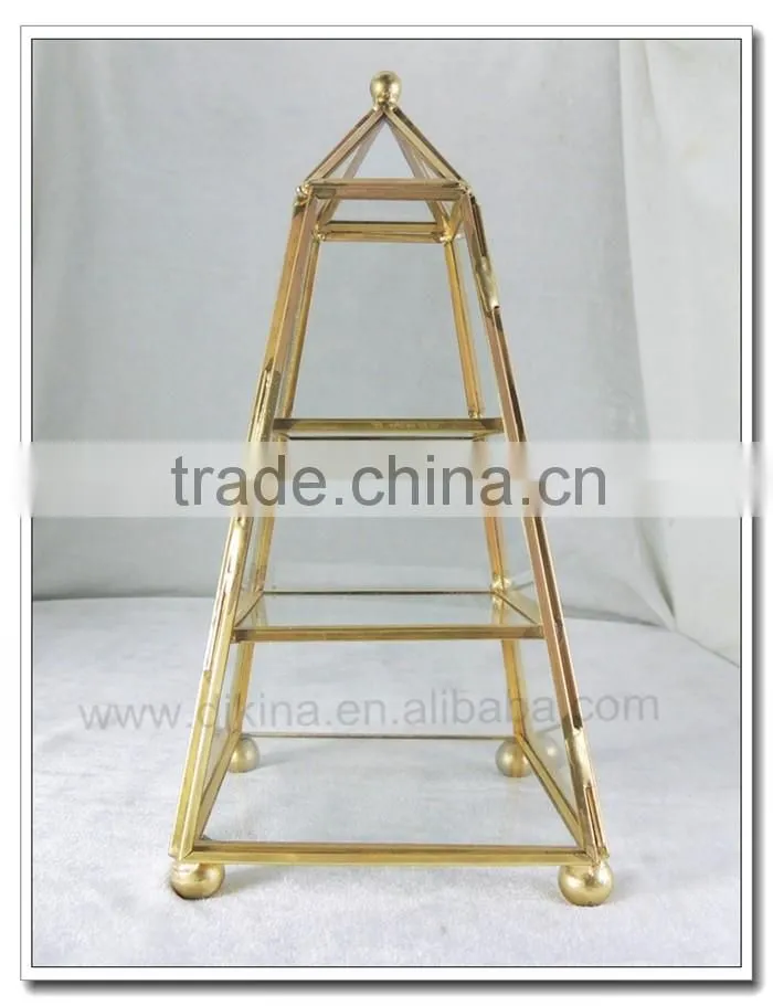 Elegant Vintage Brass Glass PYRAMID Triangle BOX CURIO DISPLAY CASE Box Terrarium Catus| brass glass crystal wedding table vases