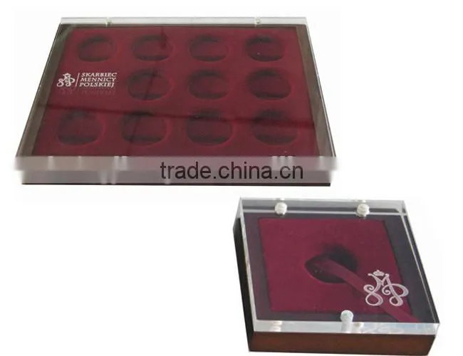 wooden coin box with transparent lid