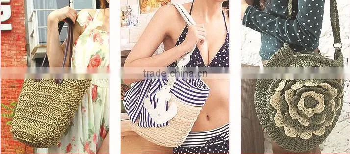 Colorful fashion handmade woven straw beach bag
