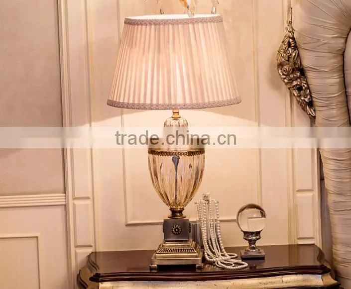 Metal lampstand glass table lamp with fabric lampshade