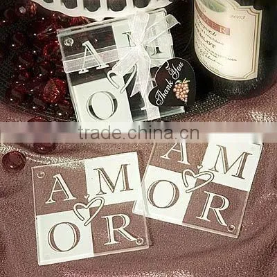 love engraved glass coasters for wedding gift favor
