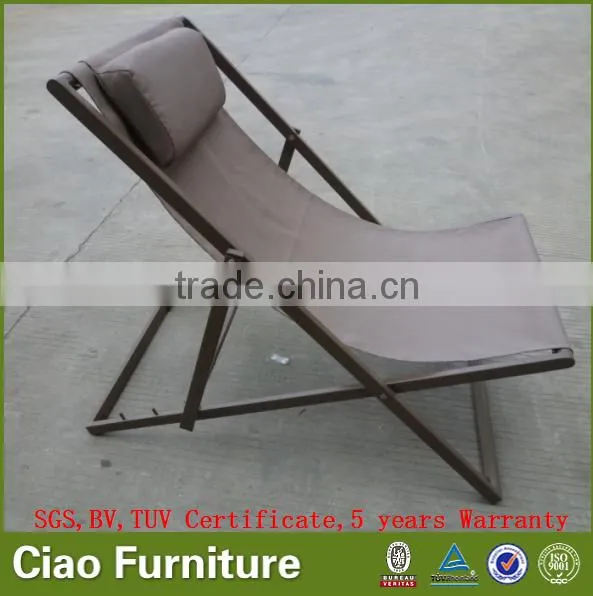 Mesh fabric folding outdoor beach lounge chair with pillow