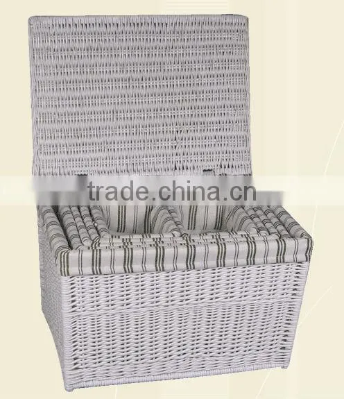 fantastic wicker storage basket with blue gingham liner in 3 sizes